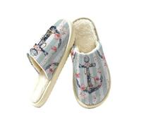 Dusviba Pantofole vintage a righe con fiore di ancoraggio per interni per donne e uomini, calde pantofole foderate in peluche per camera da letto con suola spessa antiscivolo in EVA, comode scarpe da