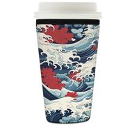 Dusviba Porta bevande isolato in neoprene riutilizzabile, stile giapponese, onde oceaniche, lavabile, antiscivolo, per bicchieri, bottiglie, bicchieri, 907,2 g