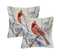 Dusviba Set di 2 federe decorative natalizie con motivo ramo di uccello rosso, 40 x 40 cm, per divano, letto, con cerniera nascosta, in morbido poliestere