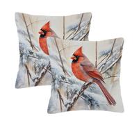 Dusviba Set di 2 federe decorative natalizie con motivo ramo di uccello rosso, 45 x 45 cm, per divano, letto, con cerniera nascosta, in morbido poliestere