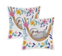 Dusviba Set di 2 federe decorative per cuscini con motivo bradipo e ramo di albero, 40 x 40 cm, per divano, letto, con cerniera nascosta, in morbido poliestere