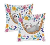 Dusviba Set di 2 federe decorative per cuscini con motivo bradipo e ramo di albero, 51 x 51 cm, per divano, letto, con cerniera nascosta, in morbido poliestere