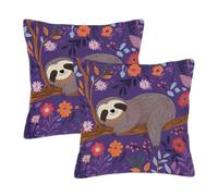 Dusviba Set di 2 federe decorative per cuscini con ramo di bradipo e fiori, 45 x 45 cm, per divano e letto, con cerniera nascosta, in morbido poliestere