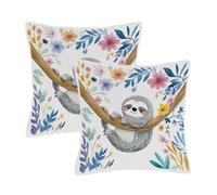 Dusviba Set di 2 federe decorative per cuscini con ramo di bradipo e fiori colorati, 40 x 40 cm, per divano, letto, con cerniera nascosta, in morbido poliestere