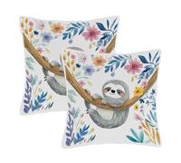 Dusviba Set di 2 federe decorative per cuscini con ramo di bradipo e fiori colorati, 45 x 45 cm, per divano, letto, con cerniera nascosta, in morbido poliestere