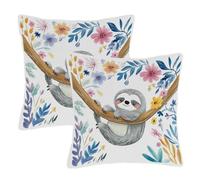 Dusviba Set di 2 federe decorative per cuscini con ramo di bradipo e fiori colorati, 51 x 51 cm, per divano, letto, con cerniera nascosta, in morbido poliestere