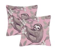 Dusviba Set di 2 federe decorative per cuscini in morbido poliestere con cerniera nascosta, 45,7 x 45,7 cm, motivo floreale retrò, con bradipo e ramo, 45 x 45 cm