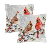 Dusviba Set di 2 federe decorative per cuscini in morbido poliestere con cerniera nascosta, 51 x 51 cm, motivo acquerello con motivo a ramo di uccello cardinale