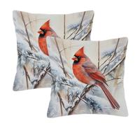 Dusviba Set di 2 federe decorative per cuscini natalizi, motivo ramo di uccello rosso, 51 x 51 cm, per divano, letto, con cerniera nascosta, in morbido poliestere