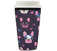 Dusviba Simpatico portabevande con zampa di bulldog francese, riutilizzabile, isolato, in neoprene, lavabile, antiscivolo, per bicchieri, bottiglie, bicchieri, 907,2 g