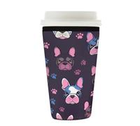 Dusviba Simpatico portabevande con zampa di bulldog francese, riutilizzabile, isolato, in neoprene, lavabile, antiscivolo, per bicchieri, bottiglie, bicchieri, 623,7-680,4 g