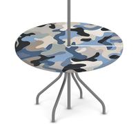 Dusviba Tovaglia rotonda per esterni con foro per ombrello, impermeabile, con cerniera elastica, lavabile, per picnic, barbecue, adatta per 114,3 - 142,2 cm, colore: blu, grigio, nero