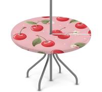 Dusviba Tovaglia rotonda per esterni con foro per ombrello, impermeabile, rotonda, con elastico, con cerniera, lavabile, per picnic e barbecue, adatta per 114,3 - 142,2 cm