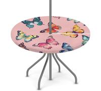 Dusviba Tovaglia rotonda per esterni con motivo ad acquerello, con foro per ombrello, impermeabile, rotonda, con elastico, con cerniera, lavabile, per picnic e barbecue, adatta per 114,3 - 142,2 cm