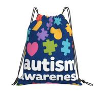 Dusviba Zaino con coulisse per la consapevolezza dell'autismo con cuore | Borsa da palestra leggera in poliestere resistente all'acqua per sport, viaggi, scuola, yoga, spiaggia, shopping