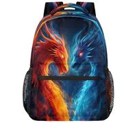 Dusviba Zaino per bambini con drago di fuoco astratto rosso e blu, per ragazzi e ragazze, zaino per la scuola con scomparto per laptop spallacci regolabili, leggero zaino da viaggio casual per