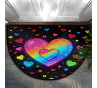 Dusviba Zerbino semicircolare colorato arcobaleno a forma di cuore, antiscivolo, in morbida microfibra assorbente, per interni, per corridoio, camera da letto, garage, patio, decorazione per la casa