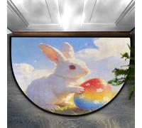 Dusviba Zerbino semicircolare colorato con coniglietto pasquale, tappetino antiscivolo per ingresso, morbida microfibra assorbente, zerbino a semicerchio per interni, per corridoio, camera da letto