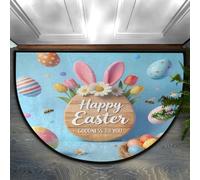 Dusviba Zerbino semicircolare in legno con scritta Happy Easter, antiscivolo, morbida microfibra assorbente, tappetino per interni, a semicerchio, per corridoio, camera da letto, garage, patio