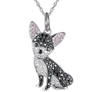 DUTACK Collana con ciondolo a forma di chihuahua con orecchie rosa, elegante gioiello nero per cani, regalo scintillante per gli amanti degli animali domestici, accessorio perfetto per i proprietari