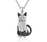 DUTACK Collana con gatto bianco e nero, alla moda Gattino gioielli da donna, ciondolo animale con scatola bianca