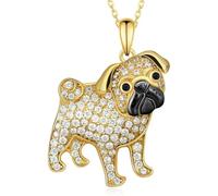 DUTACK Collana da donna alla moda con ciondolo a forma di carlino con zirconi alla moda, per gli amanti degli animali, dolce catenina, regalo di anniversario con scatola bianca