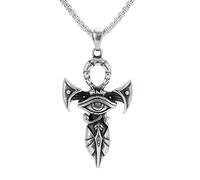 DUTACK Collana da uomo con occhio egiziano di Horus, in acciaio inox, ciondolo religioso Ankh, gioiello protettivo, catena da 60 cm, mitologia regalo con scatola