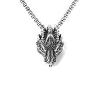 DUTACK Collana da uomo in acciaio inox punk rock drago, mitologia, amuleto da 60 cm, con scatola
