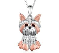 DUTACK Collana in filigrana Yorkshire Terrier, con cucciolo d'argento, accessorio alla moda, con scatola bianca
