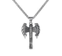 DUTACK Collana per uomo Mitologia nordica Collana con ciondolo ascia vichinga Ascia in acciaio Ascia a doppio taglio con confezione regalo