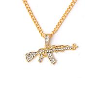 DUTACK Creativo Hip Hop Submachine Gun Ciondolo Collana Cristallo Ak 47 Strass Bling Collana Catena Donne Uomini Rapper Gioielli, Zinco