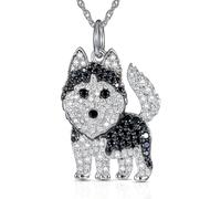 DUTACK Elegante collana con ciondolo a forma di husky da donna, scintillante gioiello per cani bianco e nero con strass, regalo perfetto per gli amanti degli husky e gli appassionati di animali