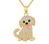 DUTACK Elegante collana da donna con zirconi Golden Retriever, gioielli con cucciolo di glitter, collana con animali dorati, regalo per la festa della mamma, con scatola bianca