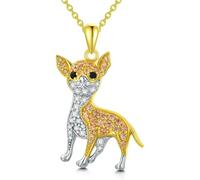 DUTACK Elegante collana dorata Chihuahua con zirconi, gioiello per cuccioli da donna, accessorio di lusso con scatola bianca
