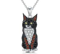 DUTACK Elegante collana nera con gatto Maine Coon, gioielli alla moda per animali domestici da donna, ragazza, ciondolo a forma di animale con scatola bianca