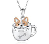 DUTACK Graziosa collana da donna con cane Corgi con zirconi scintillanti, elegante collana con animali, regalo di festa con scatola bianca