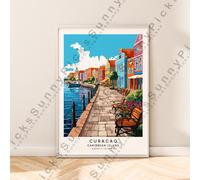 Dutch Caribbean Island Illustrazione Art Poster Curacao Stampa Casa Décor