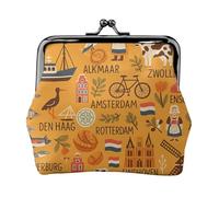Dutch Culture Symbols Map Des Print Squisito Versatile Kiss Lock Coin Purse Carino Piccolo Portafoglio con Cerniera per Monete Carte