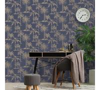 DUTCH WALLCOVERINGS Carta da Parati Alberi Tropicali Blu e Argento