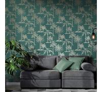 DUTCH WALLCOVERINGS Carta da Parati Alberi Tropicali Verde Tè Argento