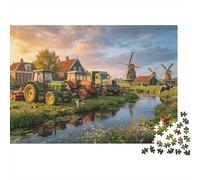 Dutch Windmill Farm Puzzle 1000 Pezzi Riciclato Vintage Tractors Senior Puzzles Party Gioco Accessori Ottima Idea Regalo per la Famiglia And Friends Compleanni 38x26cm/1000pcs
