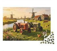 Dutch Windmill Jigsaw Puzzles 1000 Teile Recycled papier Farm Landscape Puzzle für Junge & Mädchen Lustiges Geschenk & Aktivität für Zuhause Tolles Geschenk für Kind‘s Geburtstags 38x...