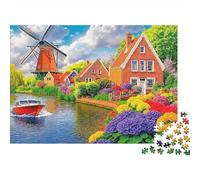 Dutch Windmill Village Puzzle Da 1000 Pezzi in Carta Ecologica Per Bambini Principianti, Puzzle Ultra Difficile, Divertimento Dopo Scuola, Puzzle Miglior Valutato Per Giovani Apprendisti 38x26cm/1000