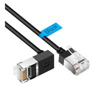 Dutevolns Cavo Ethernet Flessibile Cat 6 con Angolo 270° verso l'Alto 2m 5 Pezzi, Ultra Sottile e Compatto RJ45 Cat 6a Cavo LAN Gigabit per PC, Router, Windows (Nero)