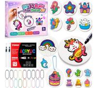 Dutown Pittura Magica 3D per Bambini, Kit Puffy Paint DIY con 16 Forme in Schiuma, 12 Pennarelli Acrilici, Penne ad Acqua e Collane Colorate, Set Creativo per Realizzare Portachiavi e Decorazioni
