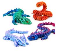 Dutown Set 4 Animali 3D Stampati, Figure Articolate con Giunture Mobili, Lucertola Serpente Drago e Creature Fantastiche, Fidget Toy Sensoriale, Decorazione da Scrivania e Regalo per Bambini da 3 Anni