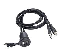 Duttek Cavo USB da cruscotto, USB per montaggio a incasso, 2 x USB 2.0 maschio a femmina, montaggio da cruscotto, montaggio a pannello, per auto, barca, moto (rotondo doppio USB 2.0, 1m)