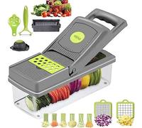 DUTTY Trituratore di verdure 12 in 1, robot da cucina, affettatrice per verdure alla mandolina, lame multifunzione per verdure e tritatutto, taglierina per cipolle per pomodoro, cetriolo, carote