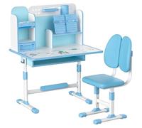 dutwirtz Set da 2 pezzi con scrivania e sedia per bambini, altezza regolabile, tavolo da studio scolastico con correttore di seduta, sedia ergonomica da scrivania con supporto per libri, pedale e