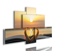 duudaart Quadro Camera da Letto Moderno Mare Tramonto 3d Matrimoniale Scomposto Ingresso Componibile Corridoio Paesaggio Cuori Multilivello 135x85cm